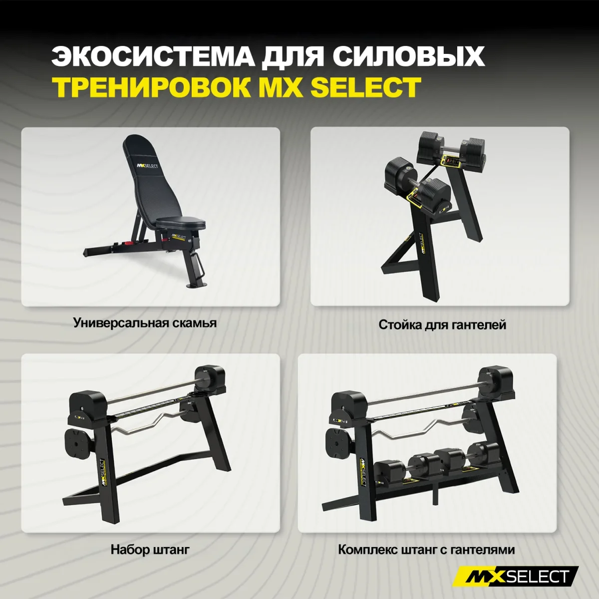 Веса дополнительные для гантелей MX Select, 1.13 кг, 4 шт с держателем
