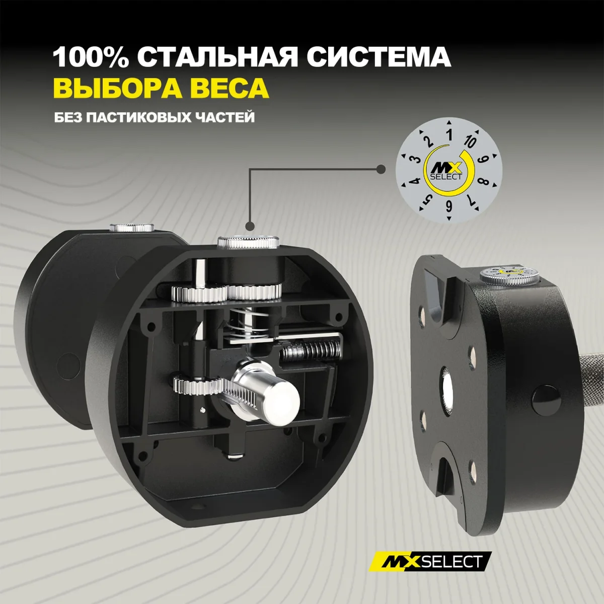 Гантели регулируемые MX Select MX100 EVO, рифленая стальная рукоять, вес 5.9-45.4 кг, пара