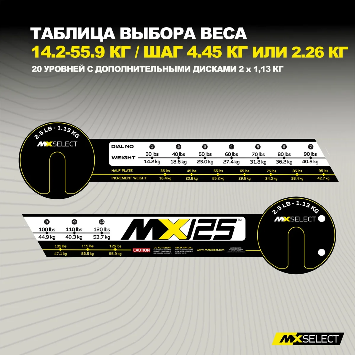 Комплект штанг регулируемых MX Select MX125 EVO, 14.2 – 55.9 кг, 2 шт со стойкой